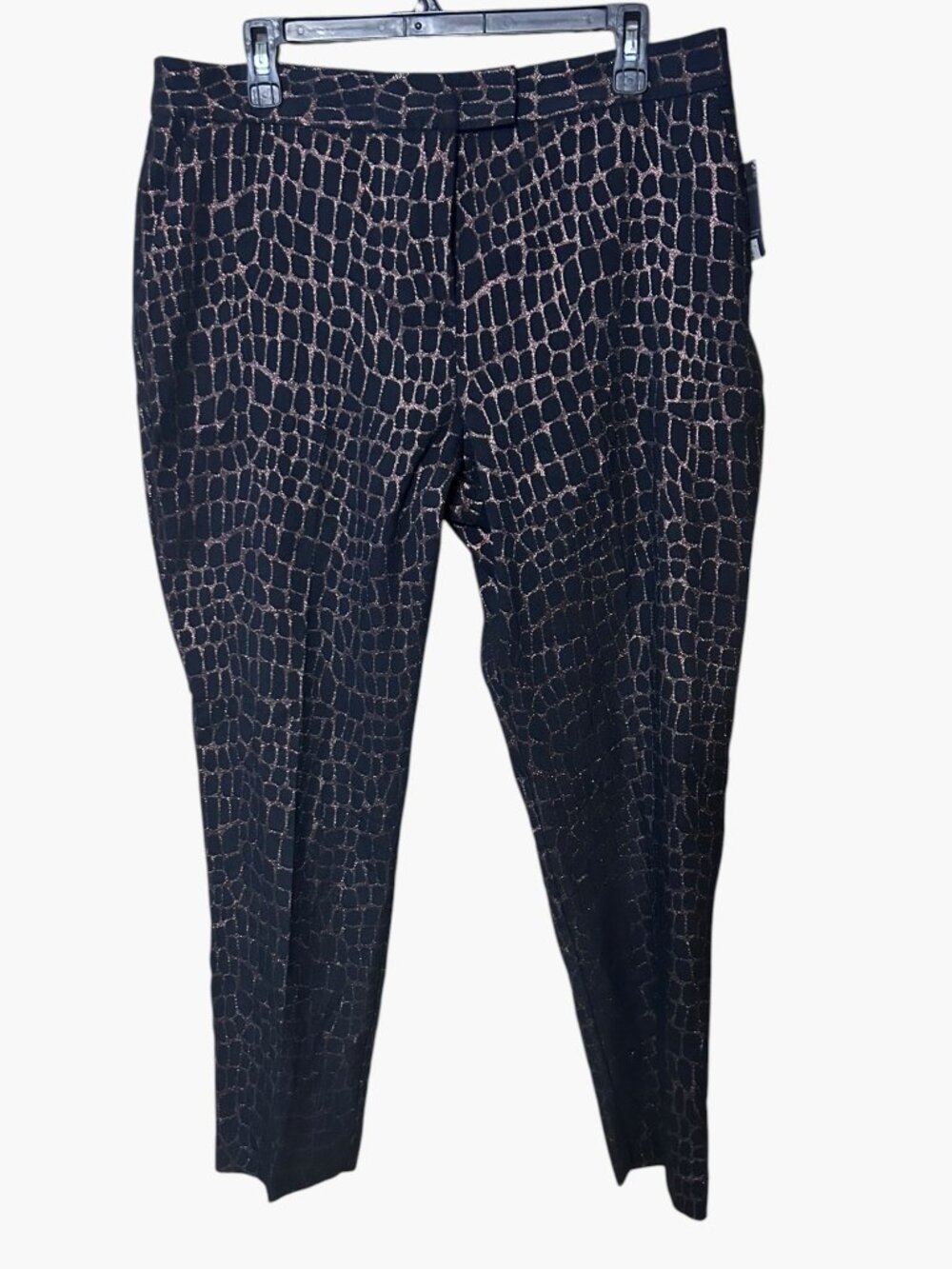 NWT Worthington Black Copper Metallic Croc Animal Print Slim Fit Stretch Trouser